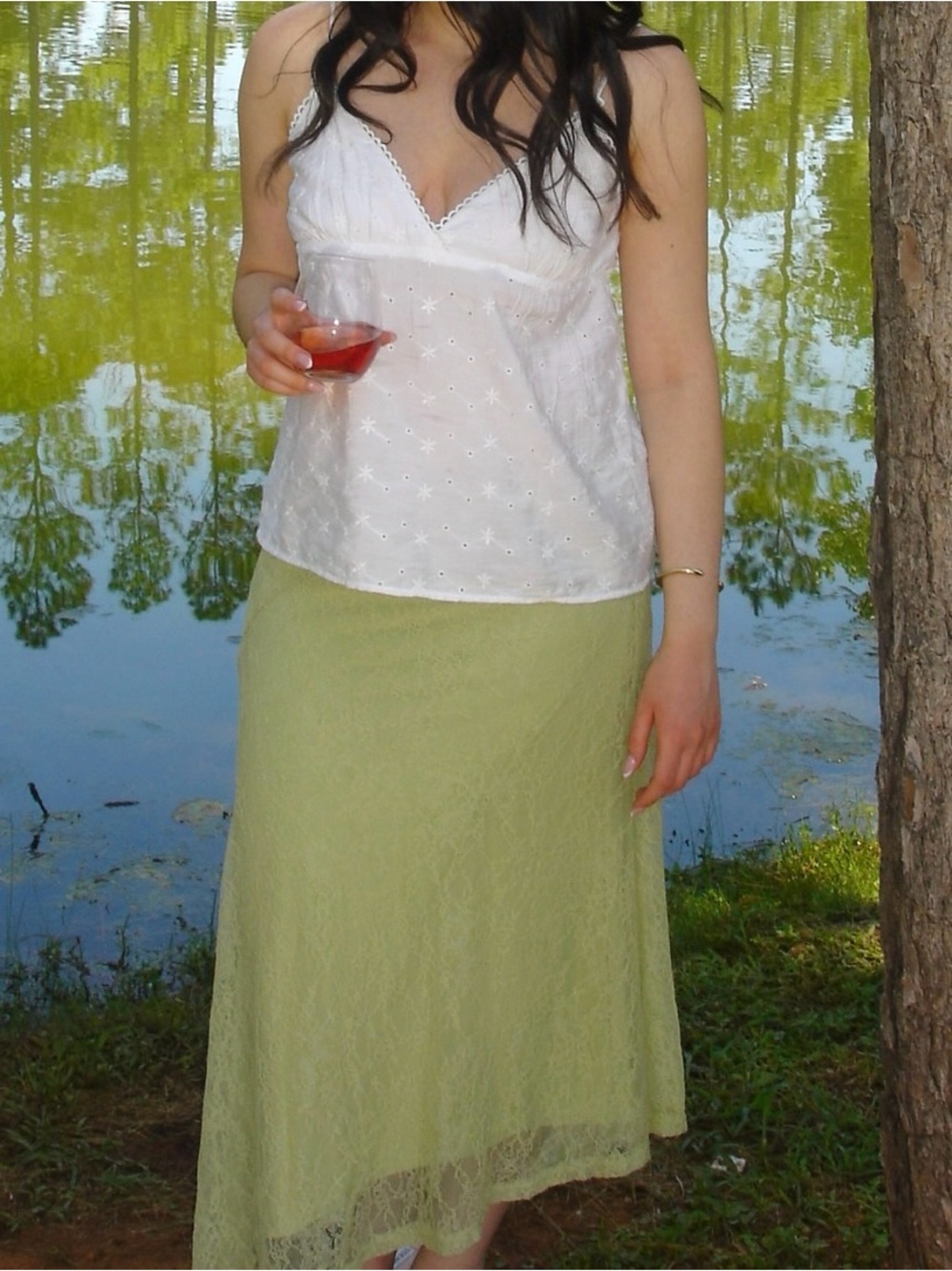 Green Lace Midi Skirt